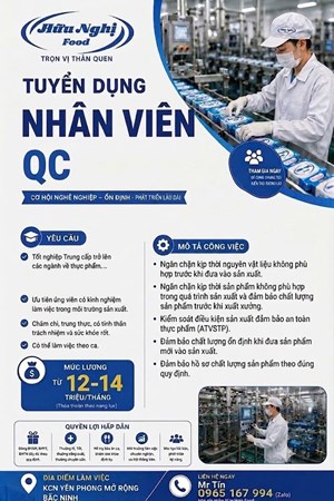 THÔNG BÁO TUYỂN DỤNG NHÂN VIÊN QC